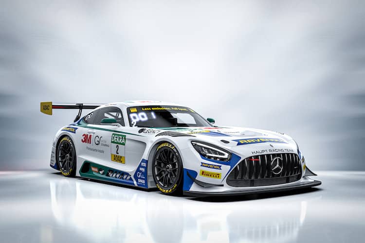 Der Haupt Racing Team Mercedes-AMG GT3 mit dem David Schumacher und Salman Owega im ADAC GT Masters angreifen.