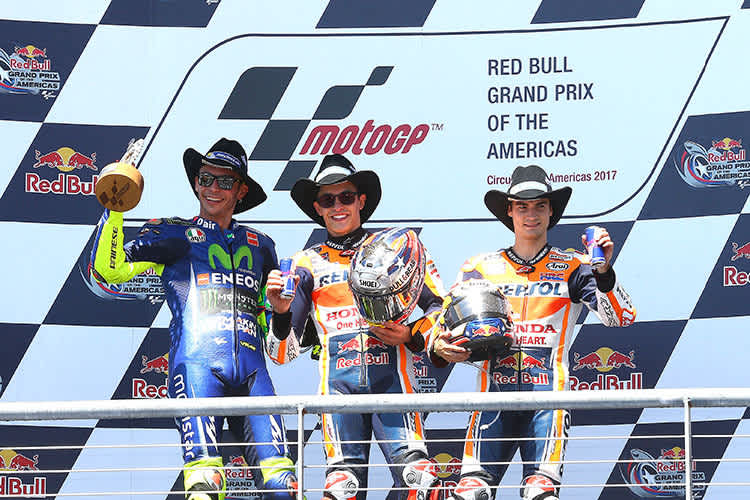 Valentino Rossi, Sieger Marc Márquez und Dani Pedrosa