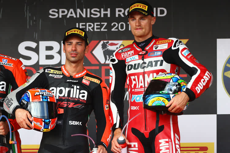 2014 in Jerez: Marco Melandri (li.) und Chaz Davies