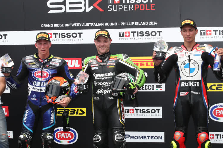 Die Top-3 des Sprintrennens (v.l.): Andrea Locatelli, Alex Lowes und Toprak Razgatlioglu