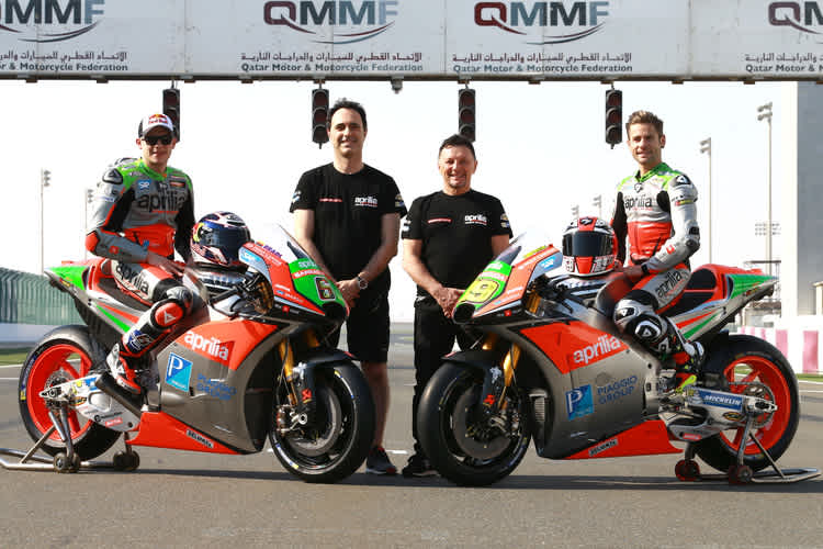 Das Aprilia-Werksteam: Bradl, Albesiano, Gresini und Bautista