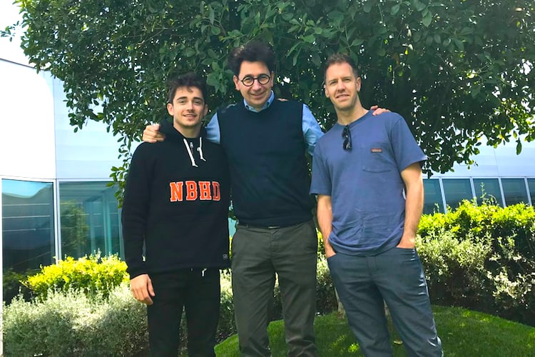 Leclerc, Binotto und Vettel in Maranello