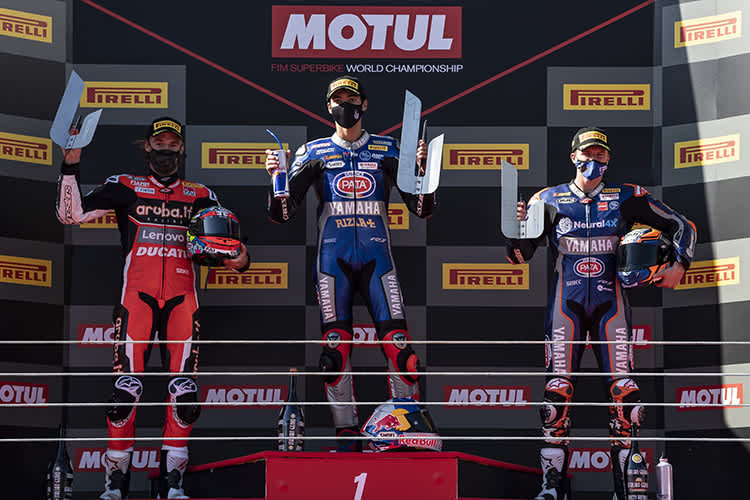 Die Top-3 von Lauf 1: Davies, Razgatlioglu und Gerloff (v.l.)