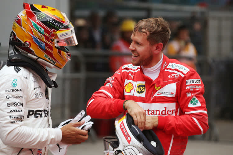 Lewis Hamilton und Sebastian Vettel nach dem China-GP