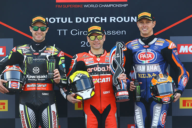 Die Top-3: Jonathan Rea, Alvaro Bautista und Michael van der Mark (v.l.)