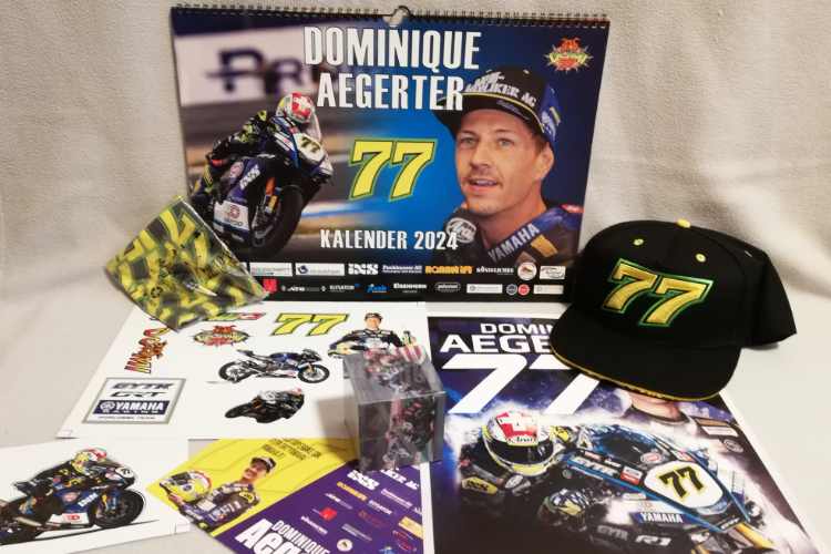 Der glückliche Gewinner bekommt dieses Fanpaket von Domi Aegerter