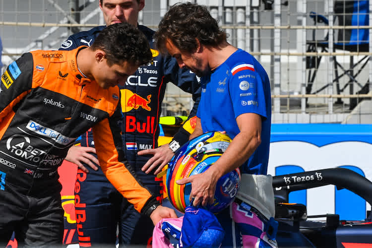 Lando Norris, Max Verstappen und Fernando Alonso