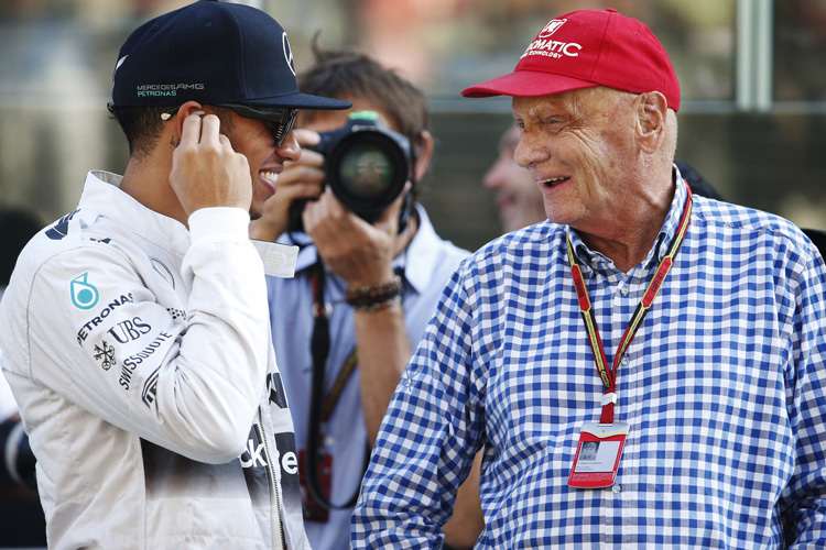 Niki Lauda mit Lewis Hamilton