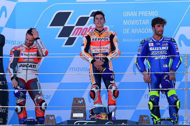 Die Top-3 von Aragon: Andrea Dovizioso, Marc Marquez und Andrea Iannone (v.l.)