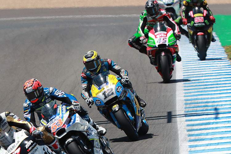 Tom Lüthi vor seinem Sturz im MotoGP-Rennen von Jerez