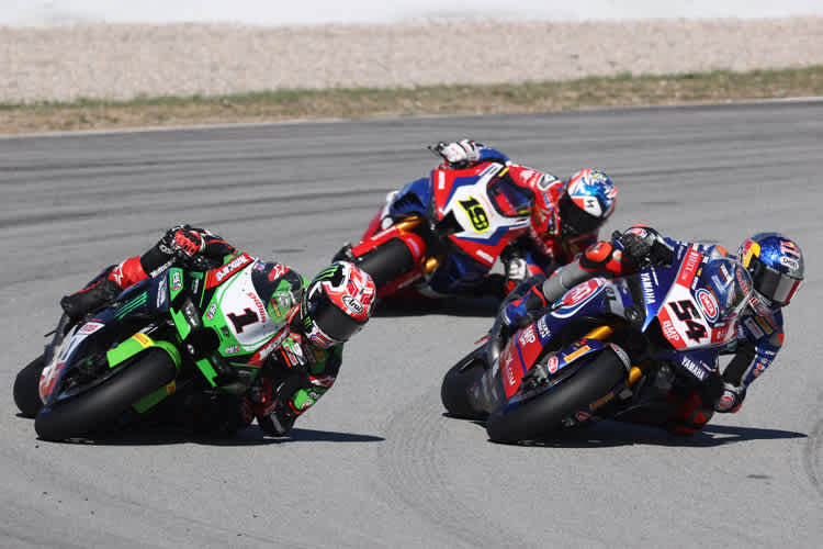 Johnny Rea, Alvaro Bautista und Toprak Razgatlioglu (v.l.)