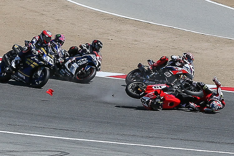 In Laguna Seca stürzte Alvaro Bautista zum fünften Mal in Folge