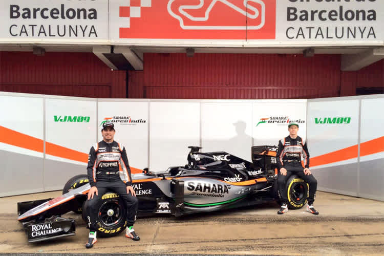 Nico Hülkemberg mit Sergio Pérez bei der Präsentation des neuen Force India
