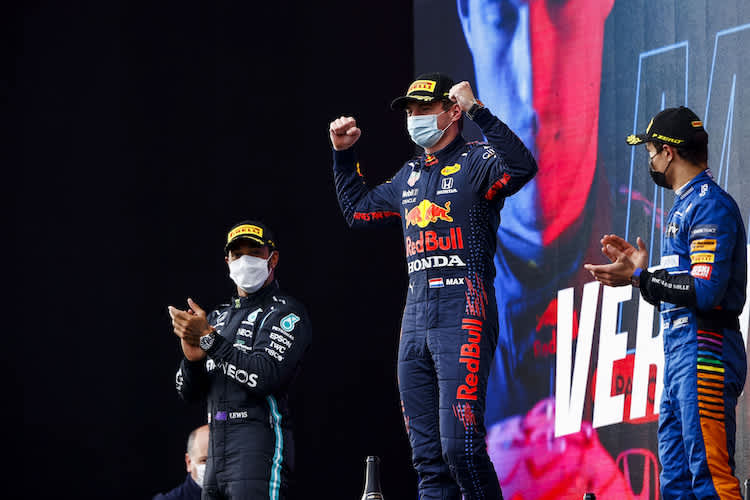 Lewis Hamilton, Max Verstappen und Lando Norris