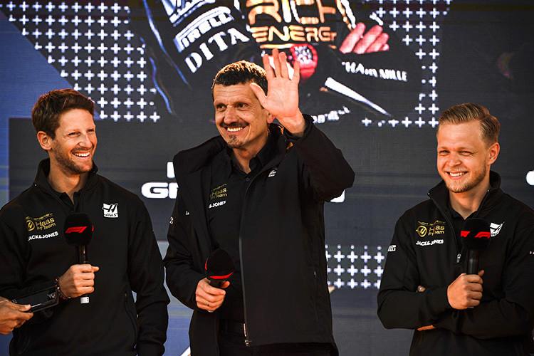 Günther Steiner mit Romain Grosjean und Kevin Magnussen