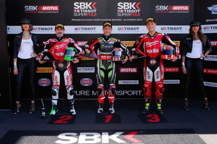 Eugene Laverty, Jonathan Rea und Lorenzo Savadori (v.l.)