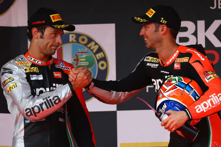 Sylvain Guintoli (li.) und Marco Melandri waren 2014 bei Aprilia Teamkollegen
