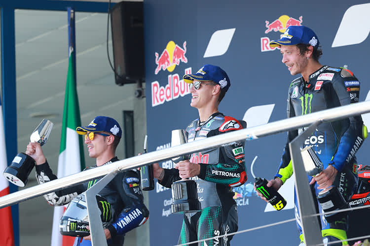 Die Top-3 von Jerez: Maverick Vinales, Fabio Quartararo und Valentino Rossi (v.l.)
