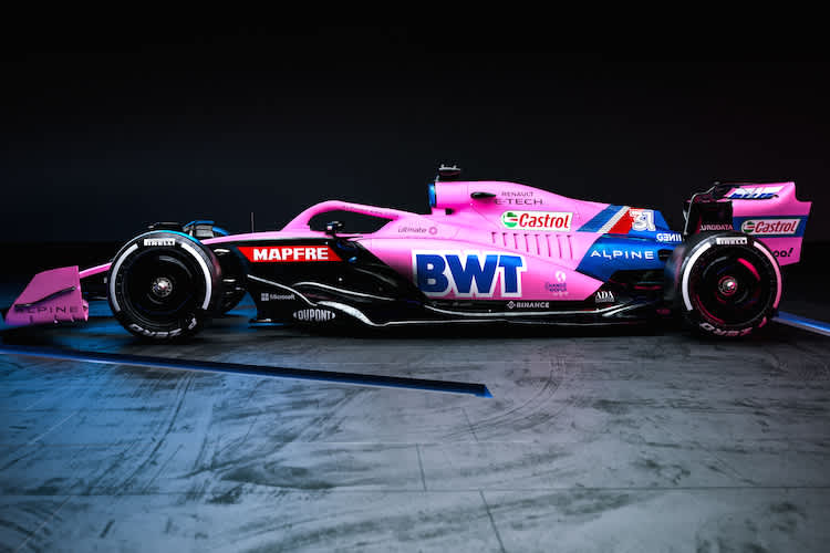 In den ersten beiden Grands Prix 2022 wird Alpine in dieser Lackierung fahren, zu Ehren von Partner BWT