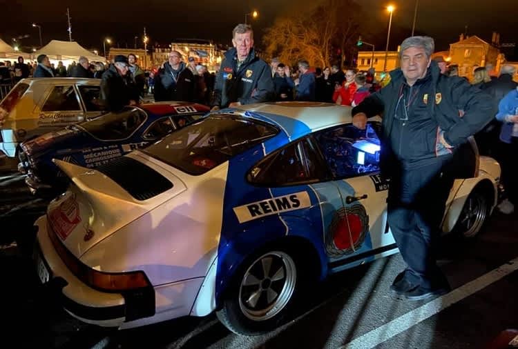 Christian Geistörfer (v.) und Walter Röhrl beim Start in Reims