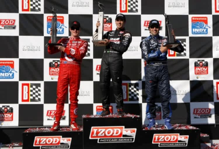 Das Podium in Barber: v. l. Dixon. Castroneves, Dario Franchitti