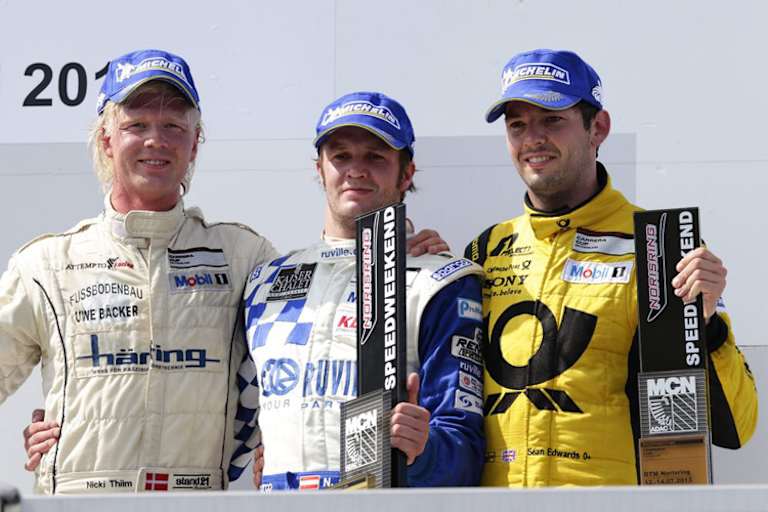 Das Podium nach Rennen zwei: Thiim, Siedler, Edwards