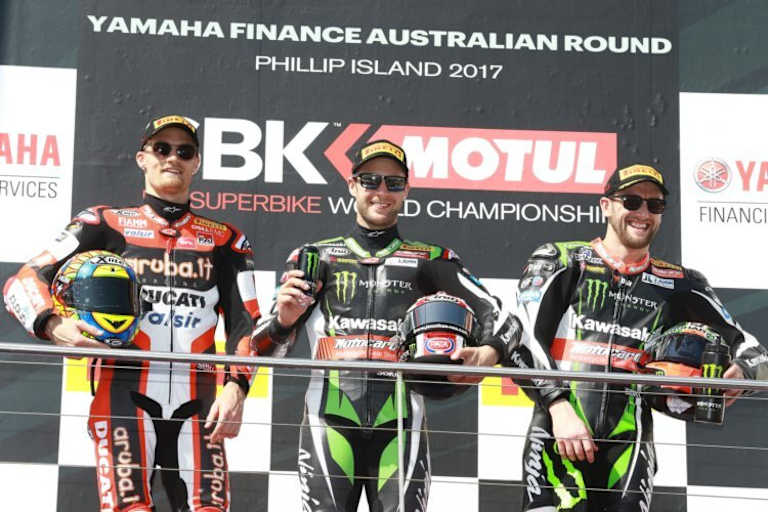 Das Podium vom ersten Superbike-Lauf 2017