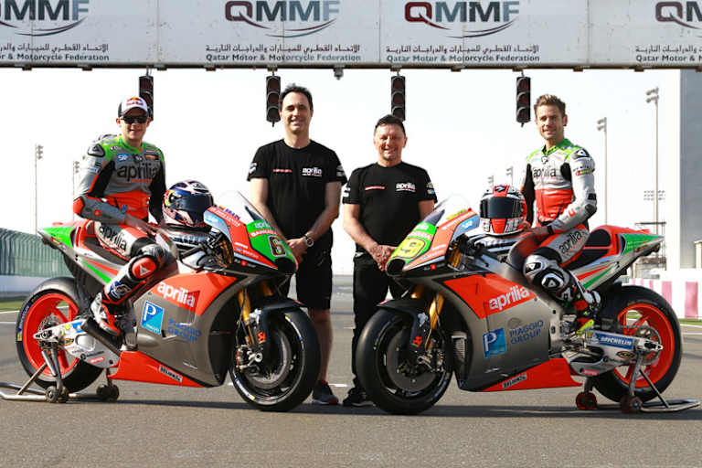 Das Aprilia-Werksteam: Bradl, Albesiano, Gresini und Bautista