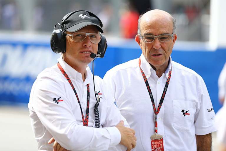 Lenker von MotoGP- und Superbike-WM: Javier Alonso (li.) und Carmelo Ezpeleta