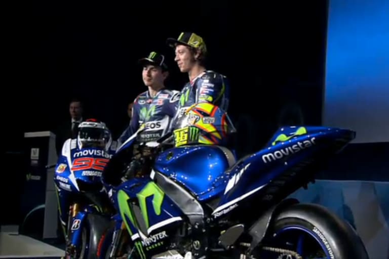 Jorge Lorenzo und Valentino Rossi bei der Teampräsentation in Madrid