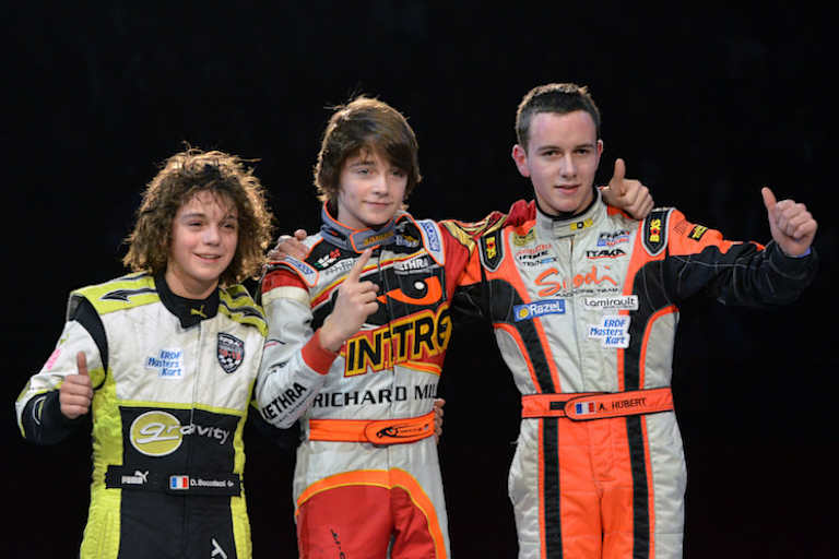 Charles Leclerc (Mitte) und Anthoine Hubert (rechts) fuhren 2011 im Kart gegeneinander (im Bild mit Dorian Boccolacci)