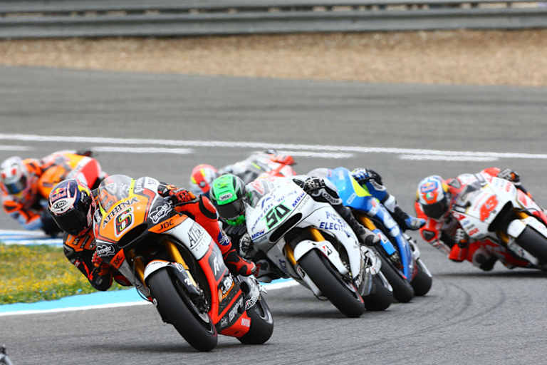 Im Rennen von Jerez: Bradl (6) vor Laverty (50), Vinales und Jack Miller (43)