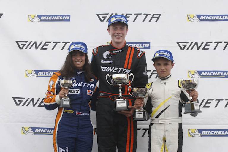 Chadwick (links) fuhr 2014 unter anderen gegen den heutigen McLaren-Piloten Lando Norris (rechts)