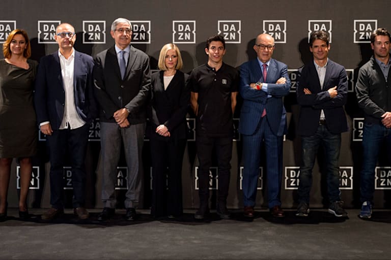 Ruiz, Riveras, Bortomeu, Diquattro (DAZN), Márquez, Ezpeleta, Crivillé und Checa