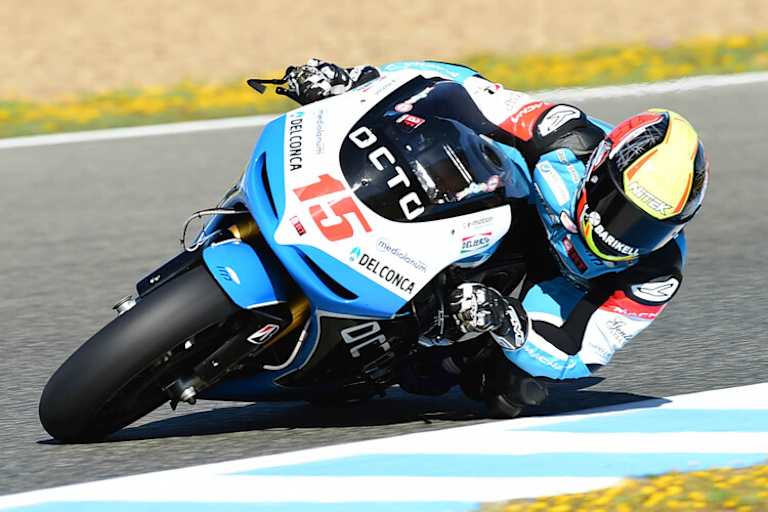 Mit der Claiming-Rule-Aprilia auf verlorenem Posten: Ioda-Schützling Alex De Angelis in Jerez 2015