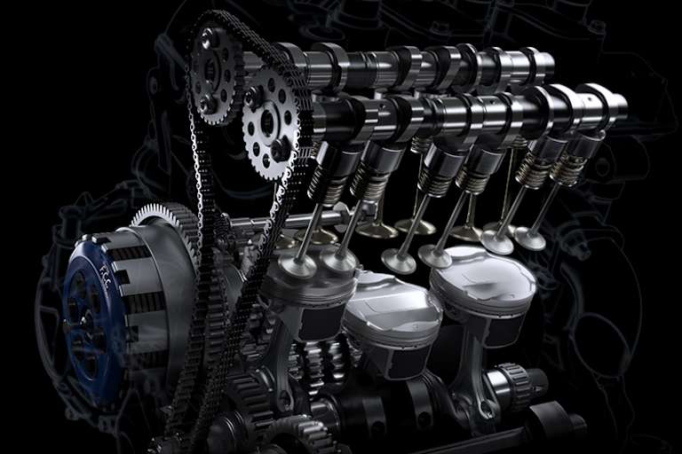 Ein Blick ins Innere des 765-ccm-Motors 