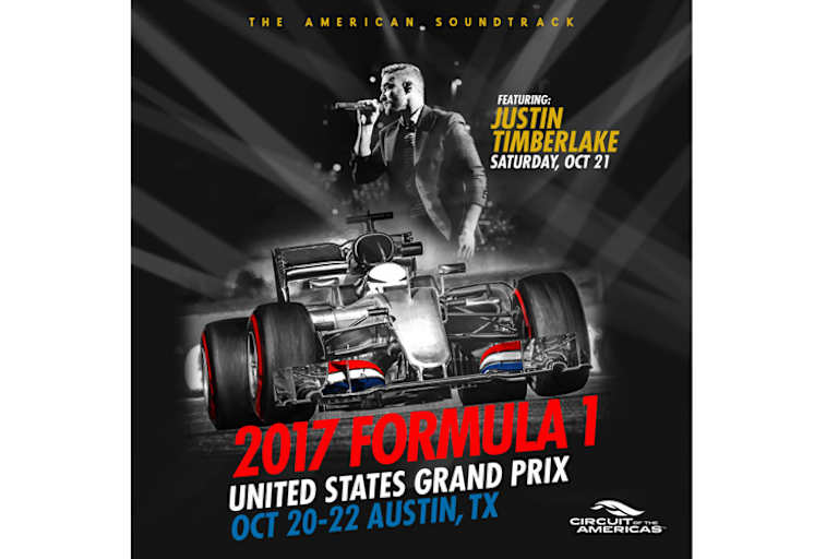 So wirbt der «Circuit of the Americas» für das 2017er Konzert mit Justin Timberlake