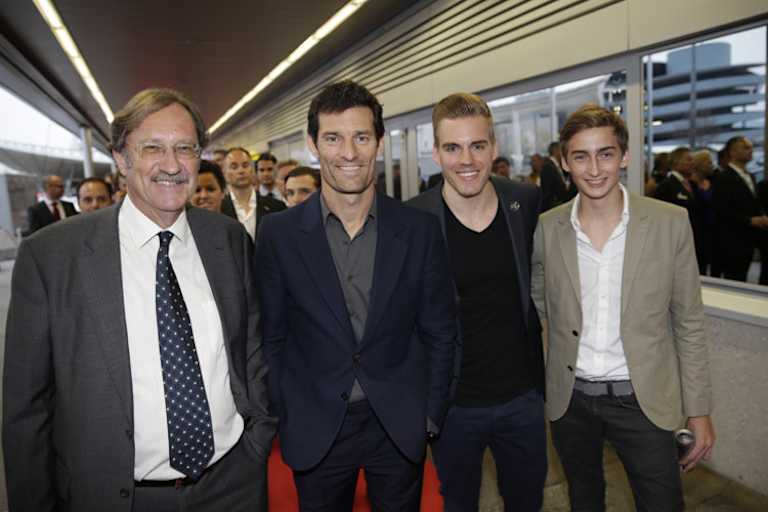 SPEEDWEEK.com-Autor Gerhard Kuntschik, Mark Webber, Dominik Kraihamer (Rebellion LMP1) und Formel-Renault-Rookie Ferdinand Habsburg-Lothringen