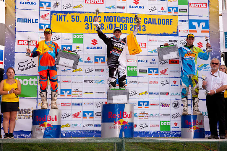 Gaildorf 2013: Erster MX-Masters-Tagessieg für den Schweizer Jeremy Seewer (vor Sébastien Pourcel und Dennis Ullrich)