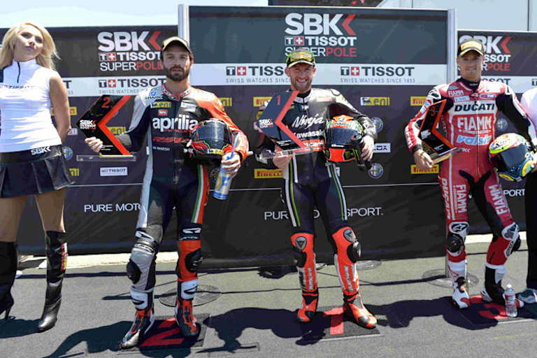 Die Top-3 der Superpole: Sylvain Guintoli, Tom Sykes und Chaz Davies (v.l.)