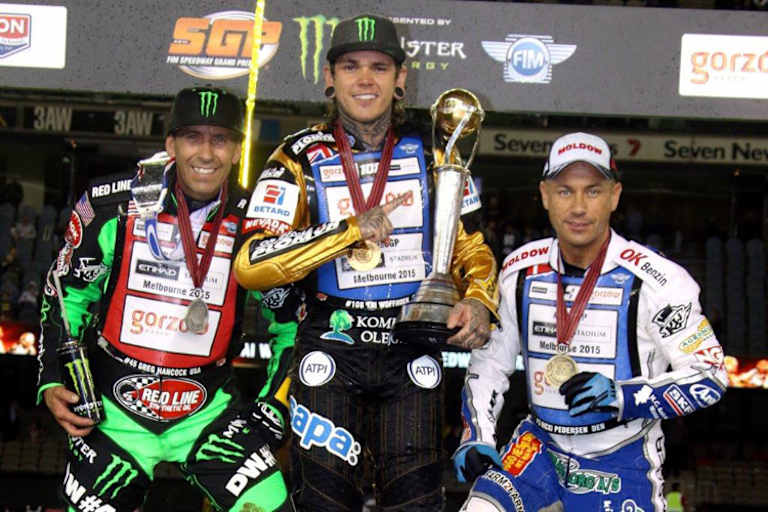 Die Top-3 der WM 2015: Greg Hancock, Tai Woffinden und Nicki Pedersen (v.l.)
