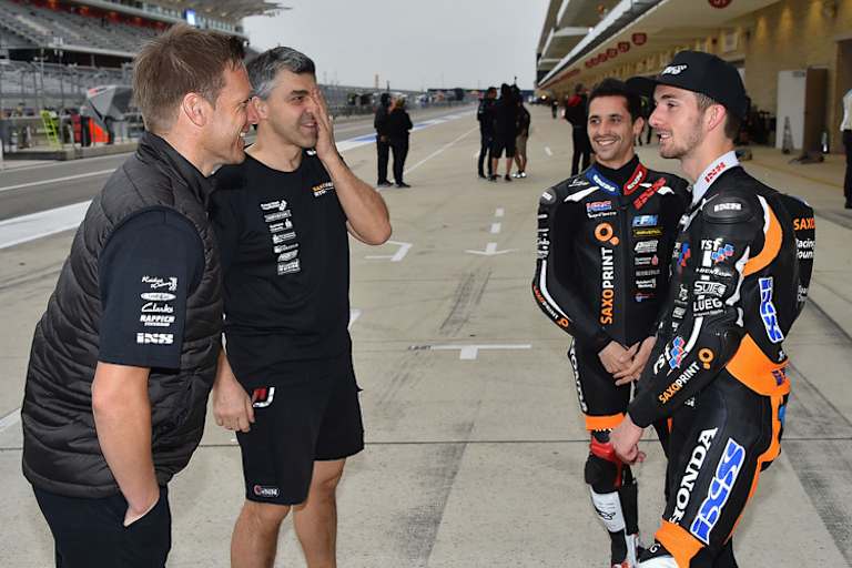 Dirk Heidolf, Techniker Toni Gruschka, Alexis Masbou und John McPhee