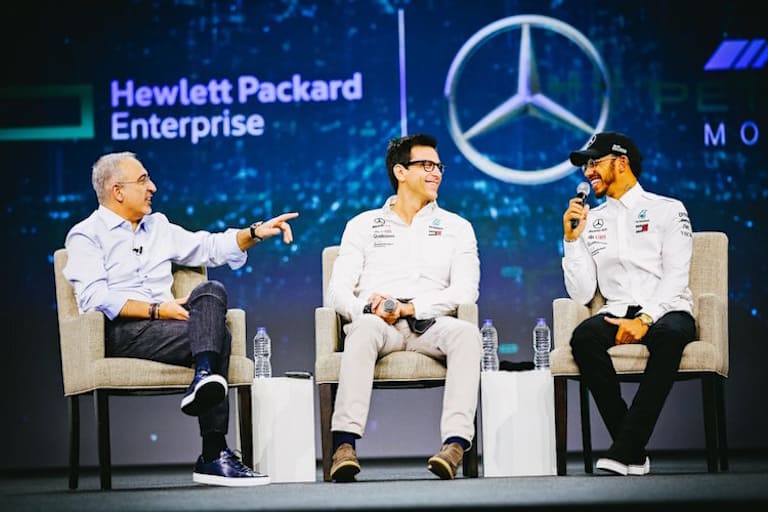 Toto Wolff und Lewis Hamilton bei der Veranstaltung von hp