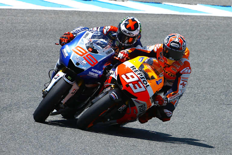 Jerez-GP 2013, Zielkurve, letzte Runde: Márquez (93) machte sich bei Lorenzo (99) leicht unbeliebt