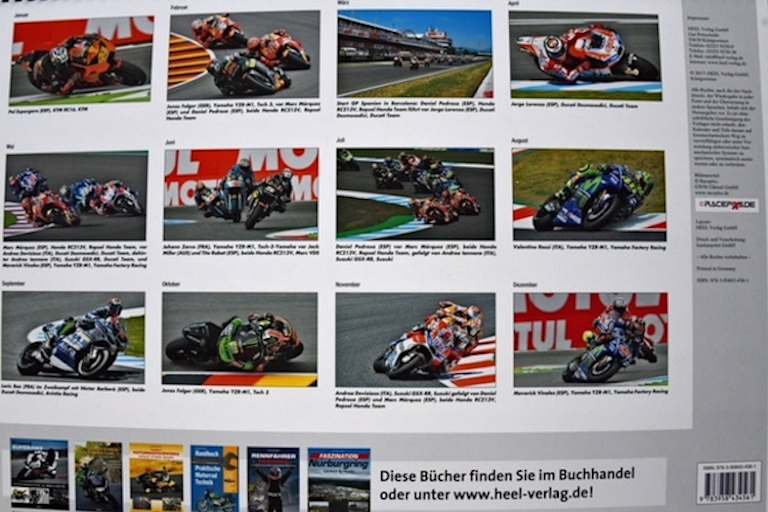 Auf den 595 x 480 mm grossen Monatsblättern werden spannende Szenen aus der Saison 2017 gezeigt