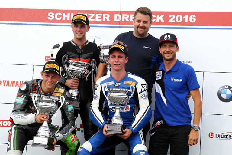 Kevin Wahr, hinten links: vier IDM-Starts, vier Podestplätze