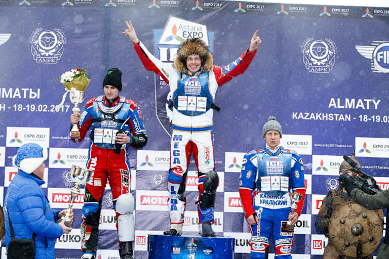 Podium am Sonntag in Almaty: Dmitry Koltakov, Igor Kononov und Dmitry Khomitsevich (v.l.)