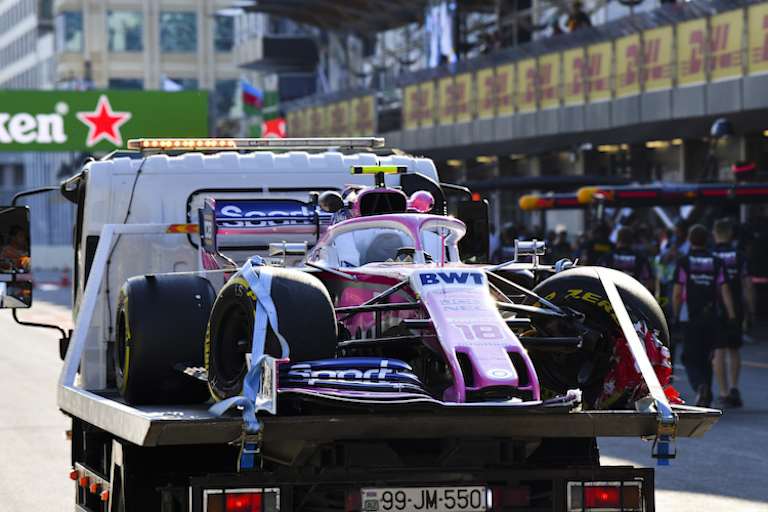 Lance Strolls Dienstwagen schaffte es nicht aus eigener Kraft zurük zur Box