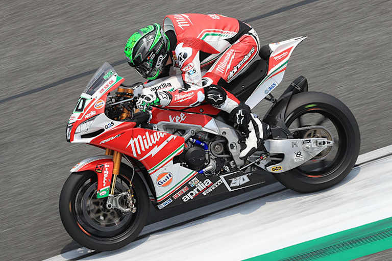 Das ist die Milwaukee-Aprilia von Eugene Laverty – beim Rennen in Thailand
