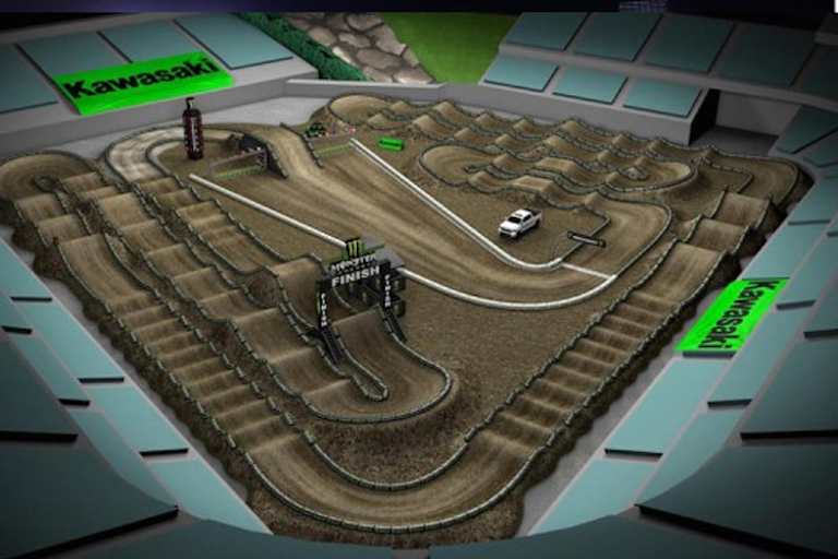 Das Streckenlayout von Anaheim 1 - die Startanlage ist zweigeteilt